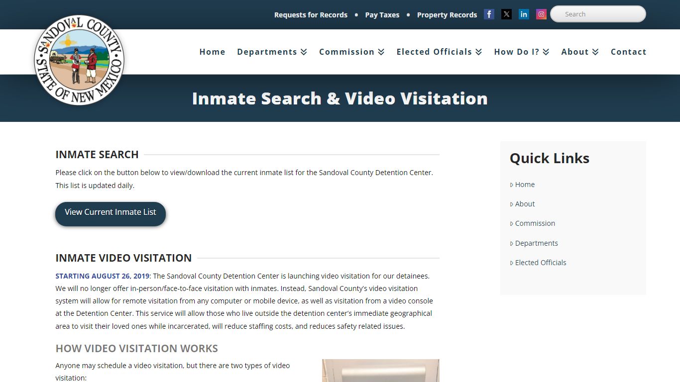 Inmate Search & Video Visitation - Sandoval County