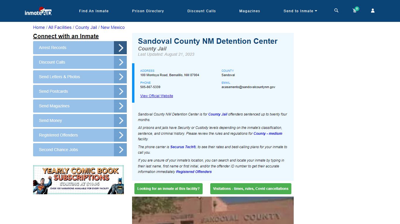 Sandoval County NM Detention Center - Inmate Locator - Bernalillo, NM